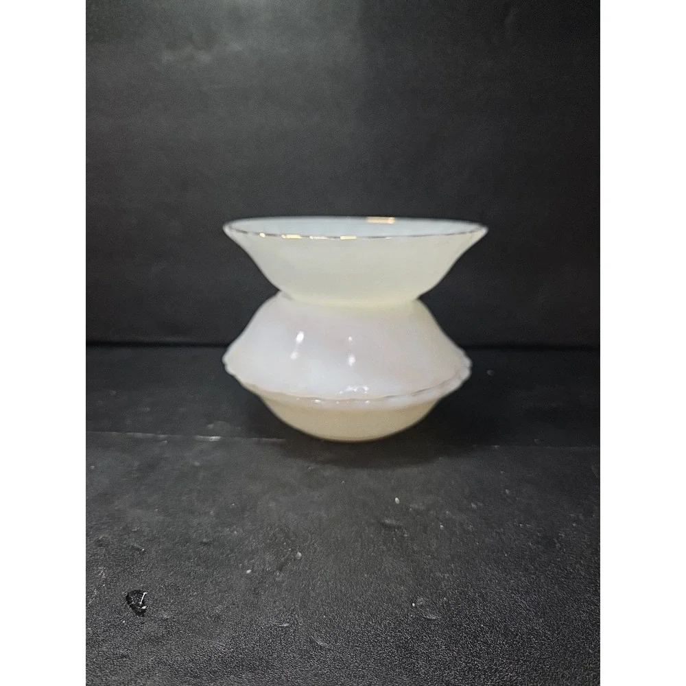 Anchor Hocking Milk Glass Berry Bowls, White Golden Shell Design, Set of 3 Bowls